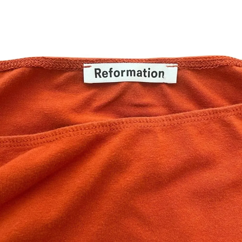 Reformation Women’s Lucio Blood Orange Long Sleeve Ruched Knit Mini Dress Size S